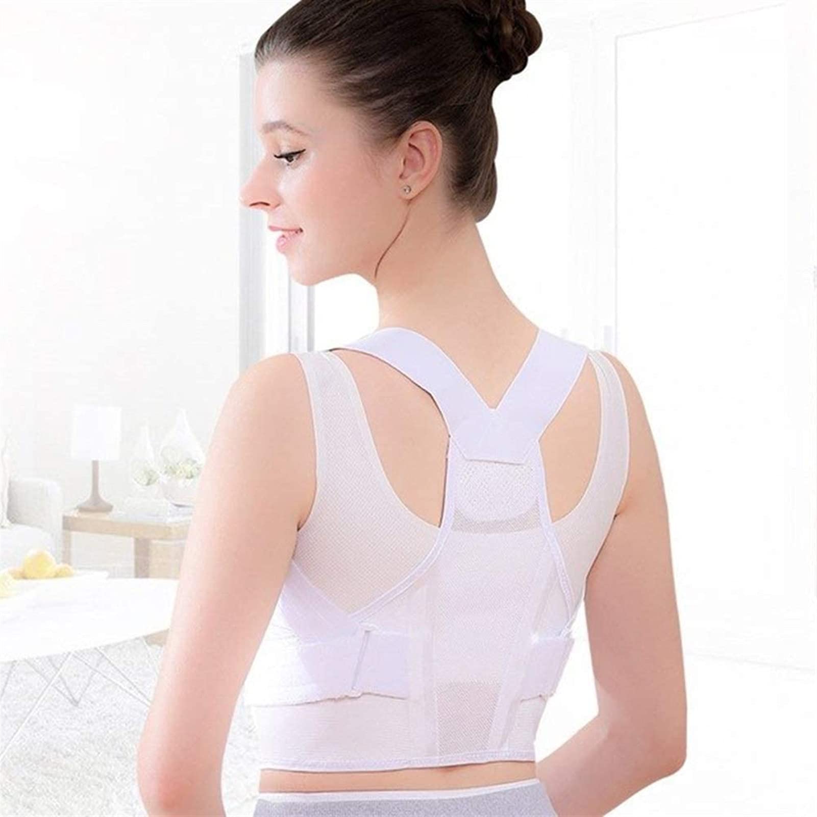 Corrector de Espalda, corrección Lumbar de Hombros y Columna Vertebral, Faja Adelgazante Sexy, cinturón térmico de protección para Fitness, Blanco-Grande