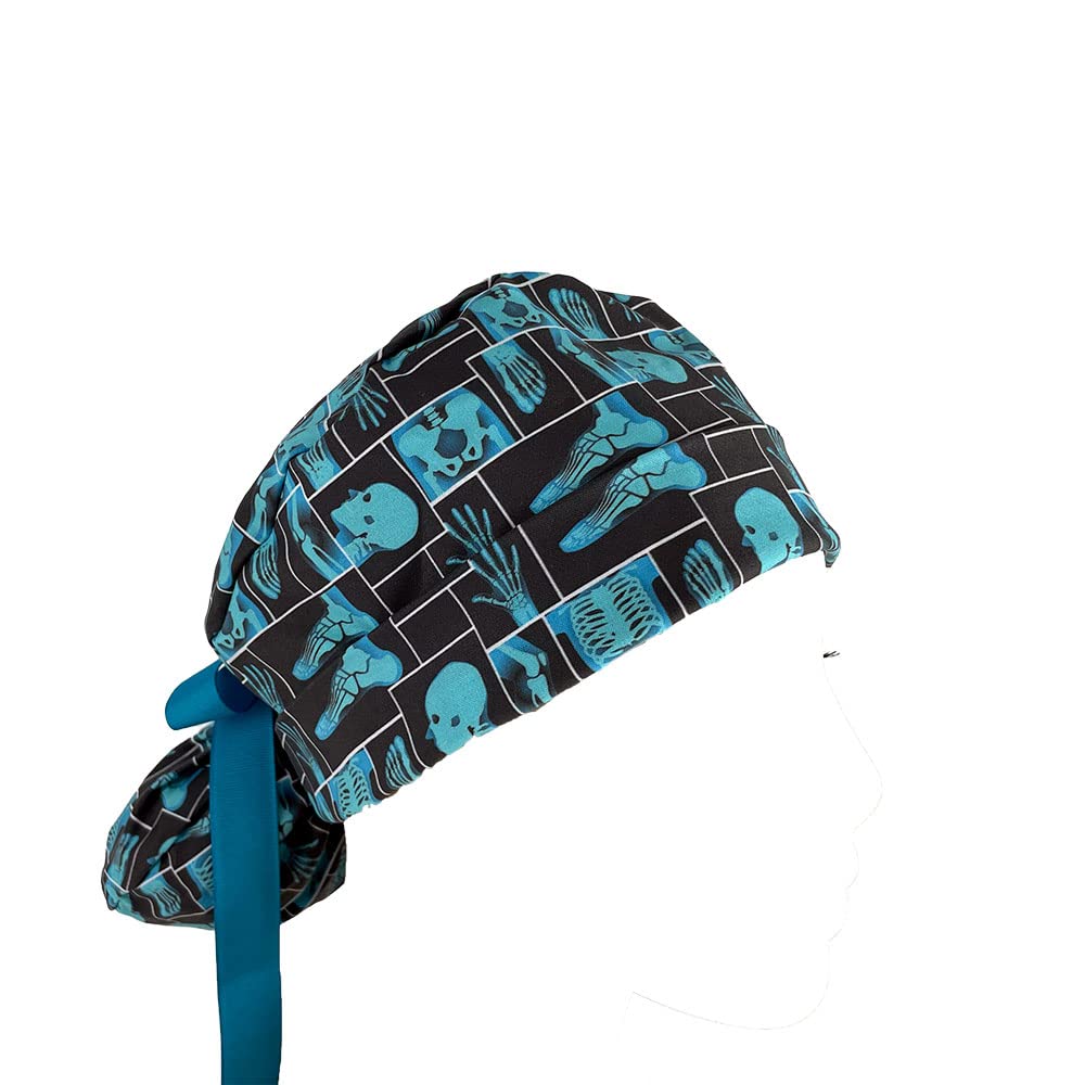 Turn Up Ponytail Medical Scrub Cap - The Hip Bone's Connected to, Scrub Hat for Women & Men tie Back | Working Cap with Holder. Nurses Hats | Dr. Hats
