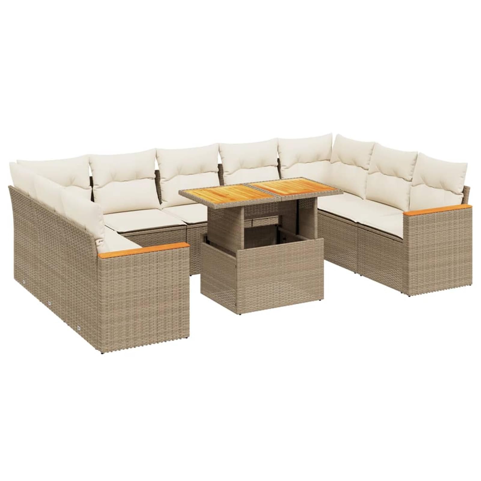 LAPOOH Set Divano da Giardino 10 pz con Cuscini Beige in Polyrattan,Set di Conversazione per Patio,Set Salotto da Esterno,Set Divano da Giardino Esterno-3273221