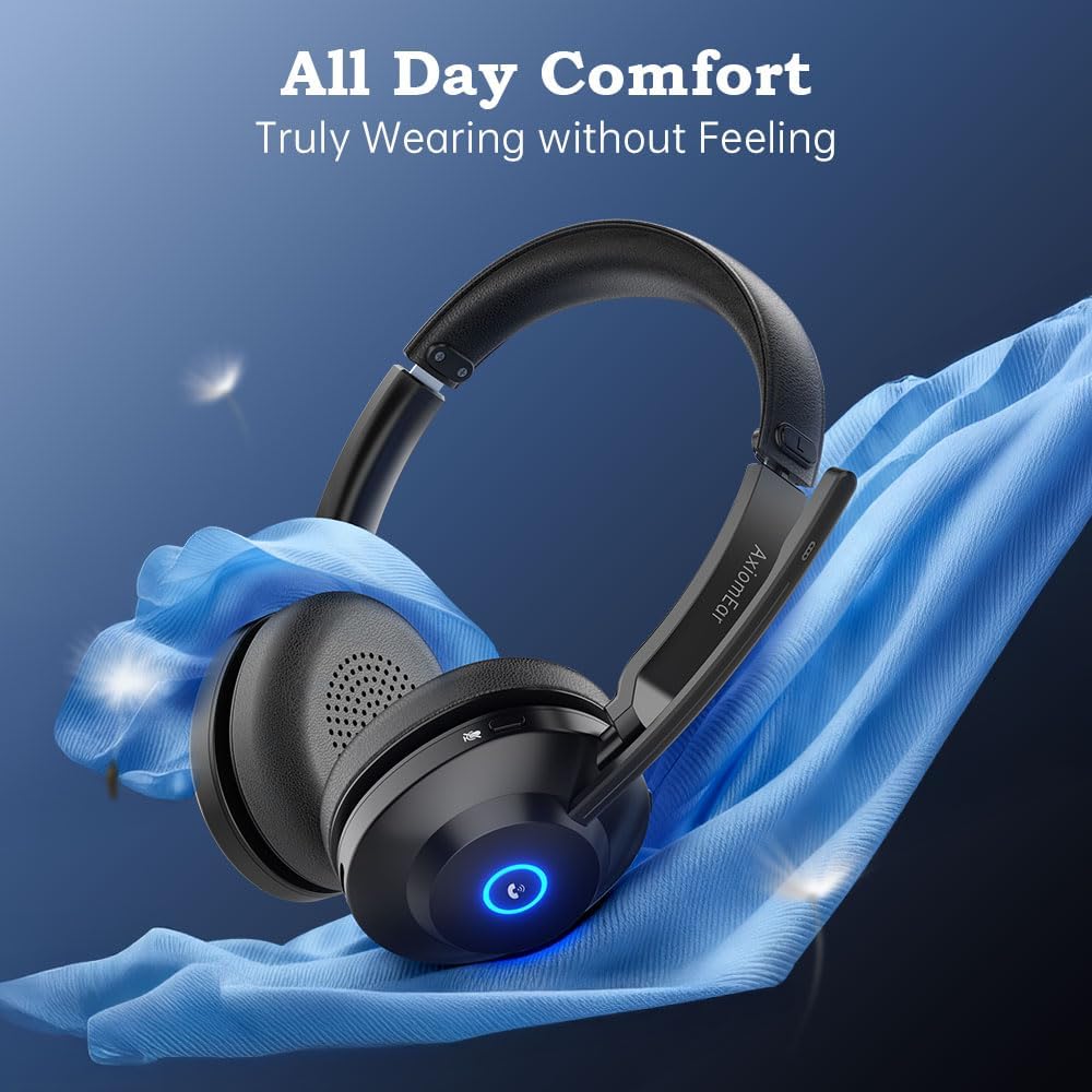 Bluetooth Wireless Headset with Mic for Work, Advanced Noise Reduction Microphone, Clear Calls - Comfortable On-Ear Headphones, Bluetooth 5.3, Applicable to Laptop, PC, Zoom, Office(NO USB Dongle)