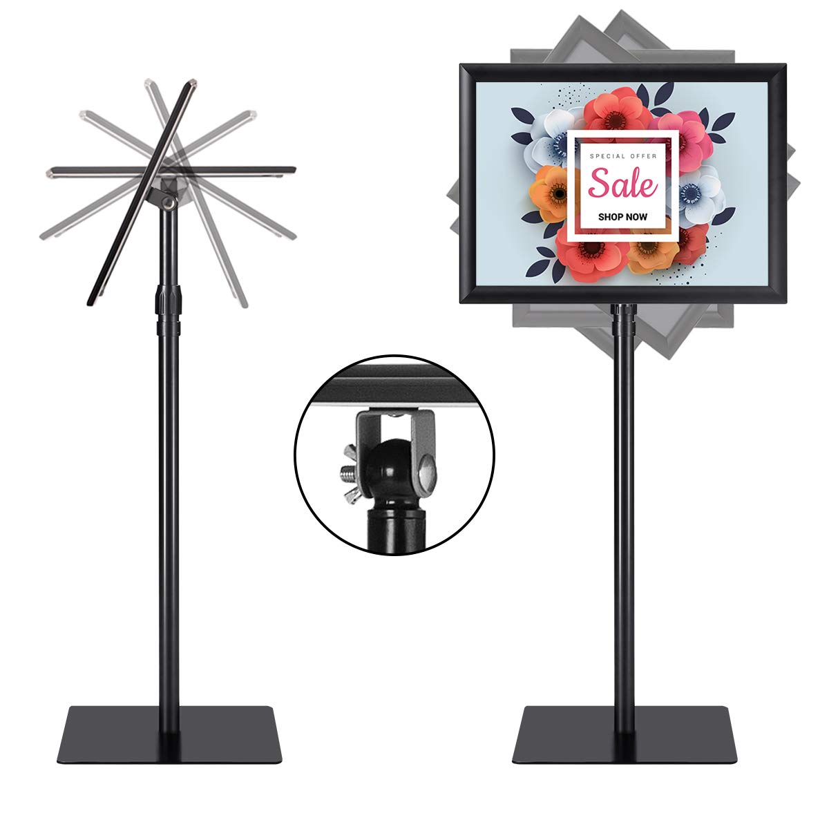 COSTWAY Espositore da Pavimento per Poster A3 Girevole 360° Regolabile in Altezza Nero