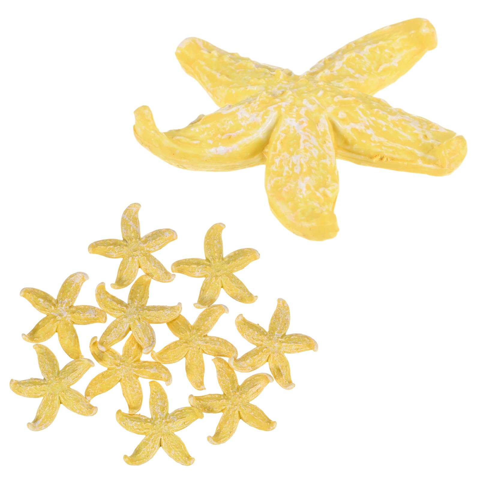 M METERXITY 10-Pack Starfish Decor, 1.65" PVC Artificial Mini Sea Star Decoration for Fish Tank/Aquarium Decoration/Beach/DIY Crafts/Nautical Theme Party [Yellow]