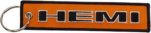 Detroit Shirt Company Llavero de sarga bordado con logotipo de Dodge Hemi de 5 x 1 pulgada  Logotipo Hemi delantero y trasero, NaranjaNegro