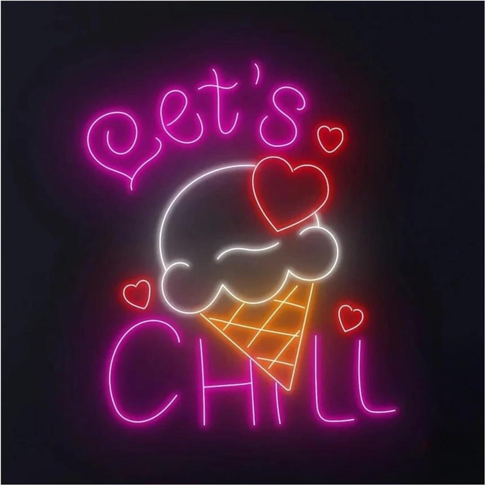 Personnalisé pour enseignes lumineuses Néon signe Enseigne Lumineuse Murale Let's Chill Pour Crème Glacée, Magasin De Cornets Glace, Café, 38cm