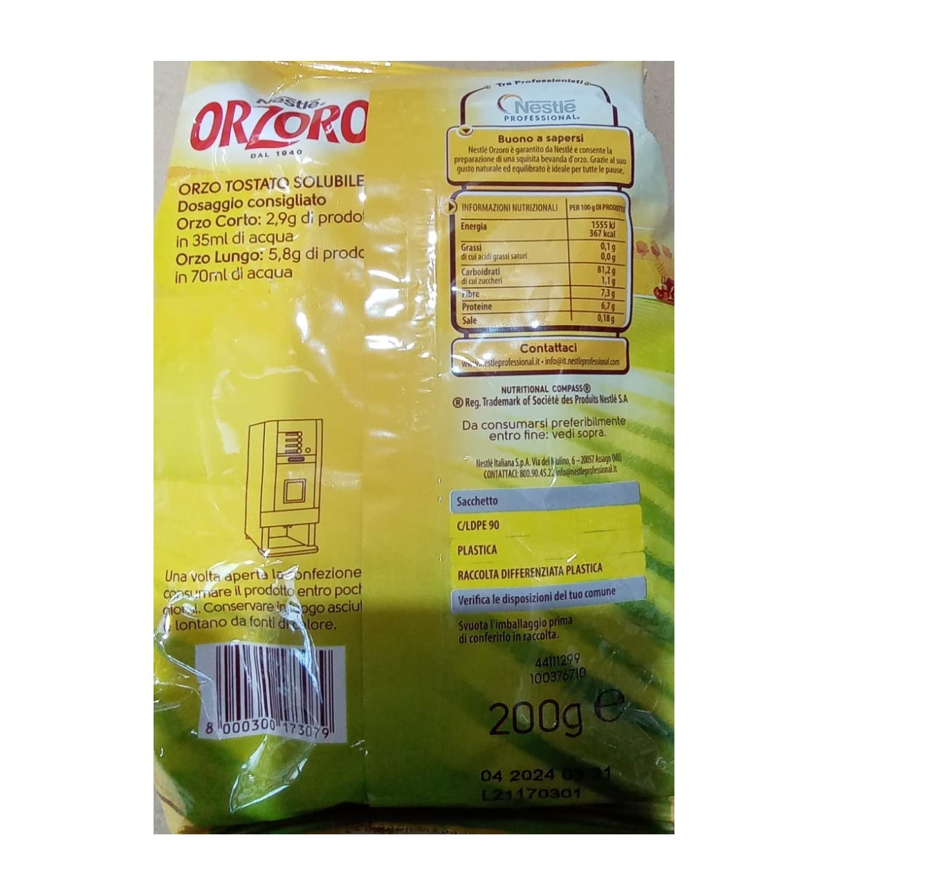 Nestlé Orzoro Orzo Tostato Solubile Bolsa de cebada tostada soluble 200 g