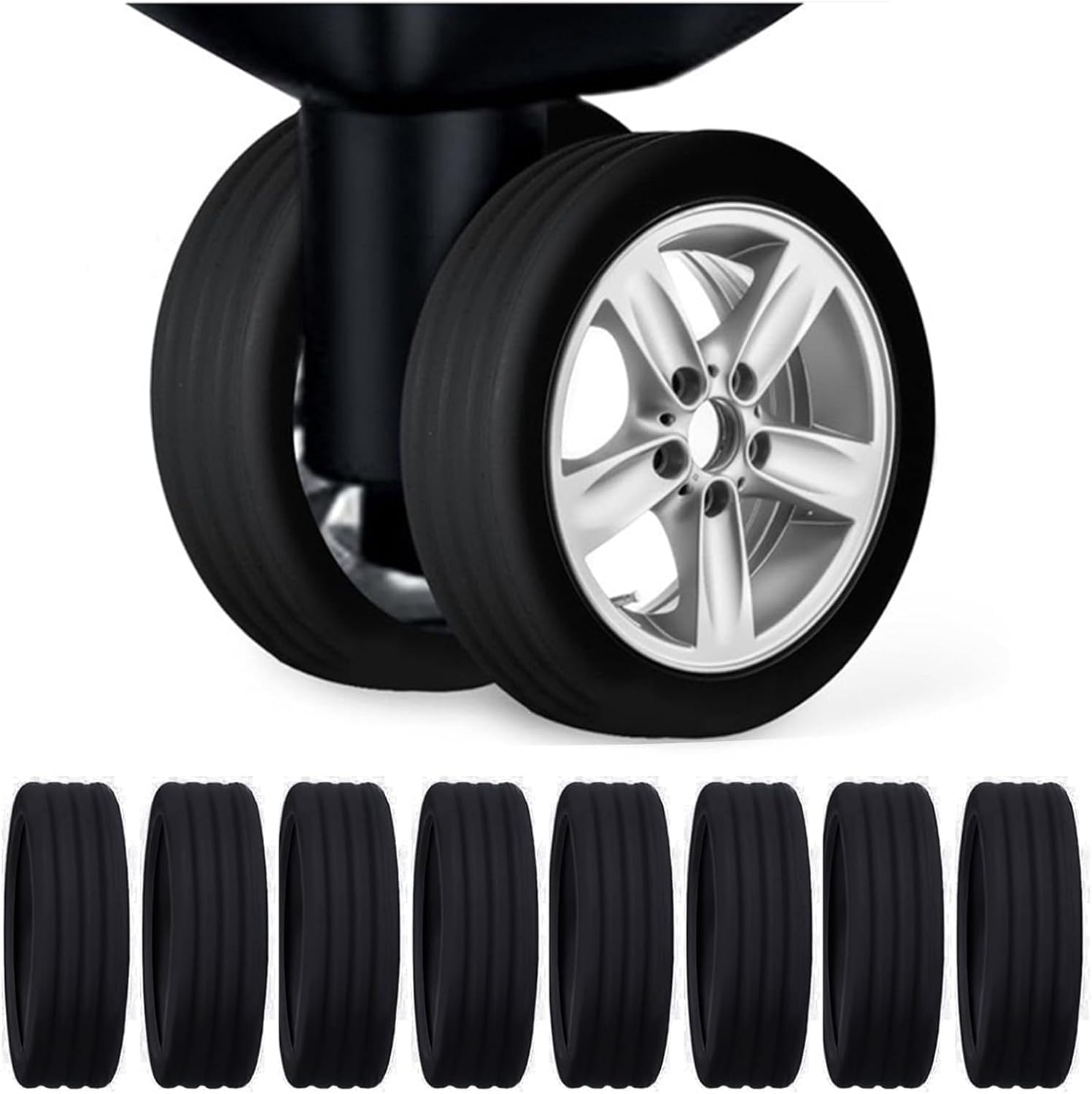 Hyzone Luggage Wheel Protector - 8 PCS Black Trolley Cover, Silicone Shock Absorption, Noise Reduction, Anti-Scratch for Bag/Chair Wheels-picture-35