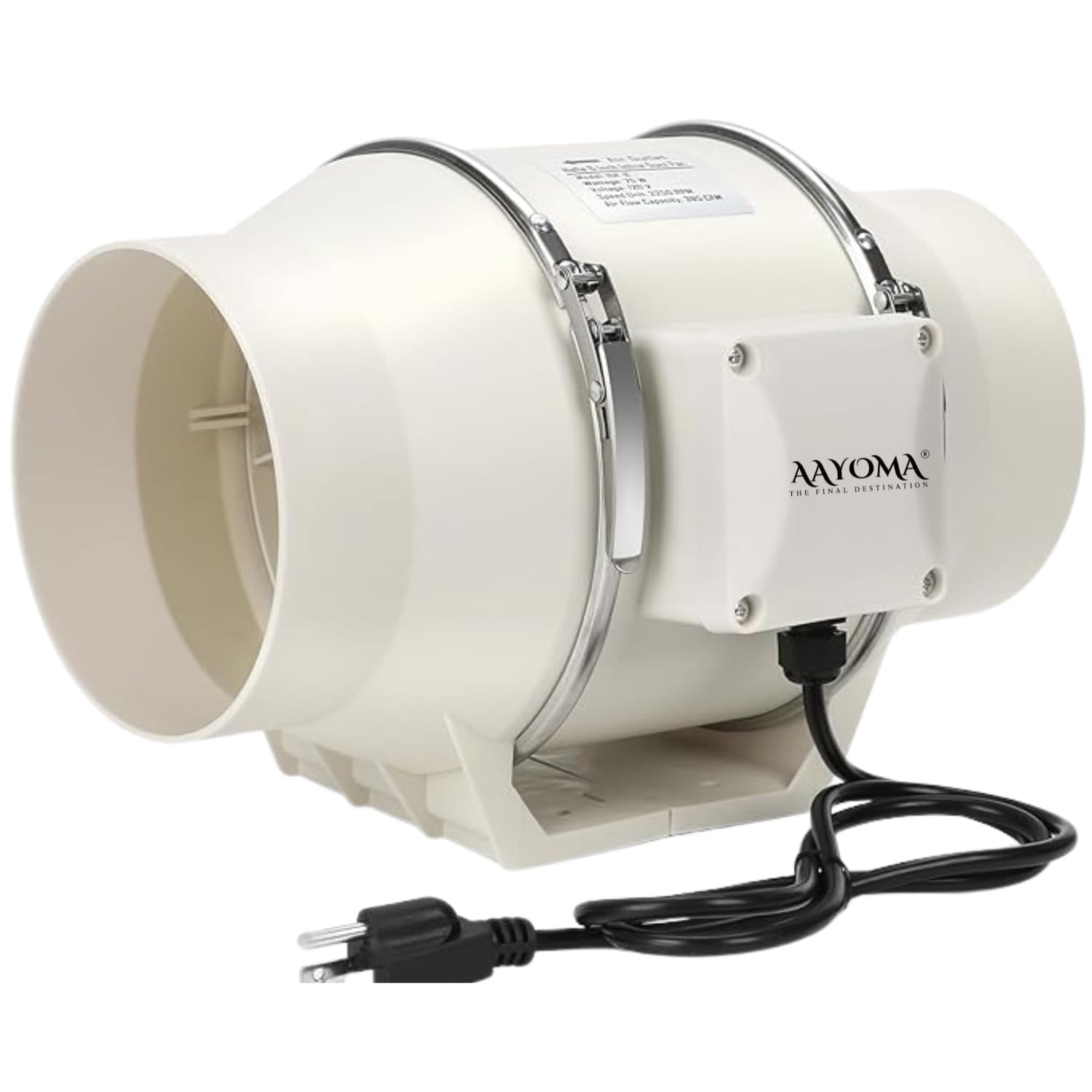 AAYOMA Inline Duct Fan 4 Inch | 40W Quiet Ventilation Extractor | 2600 RPM | 540 mยณ/h Airflow | 34 dB Silent Exhaust Fan for Grow Tent, Kitchen, Bathroom & Hydroponics - With Copper Motor