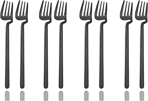 JASHII Juego de 8 tenedores de acero inoxidable 304 negros con diseño único, creativo para cocina, hogar y restaurante, acabado mate, apto para
