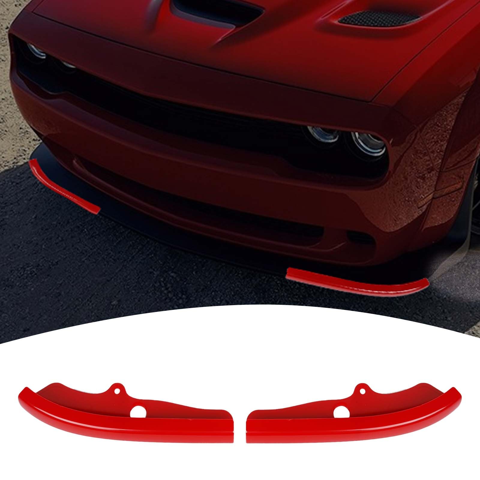 for Challenger Front Bumper Lip Splitter Protector Cover Trim for 2015-2023 Dodge Challenger GT RT SRT Red Exterior Accessories 2pcs