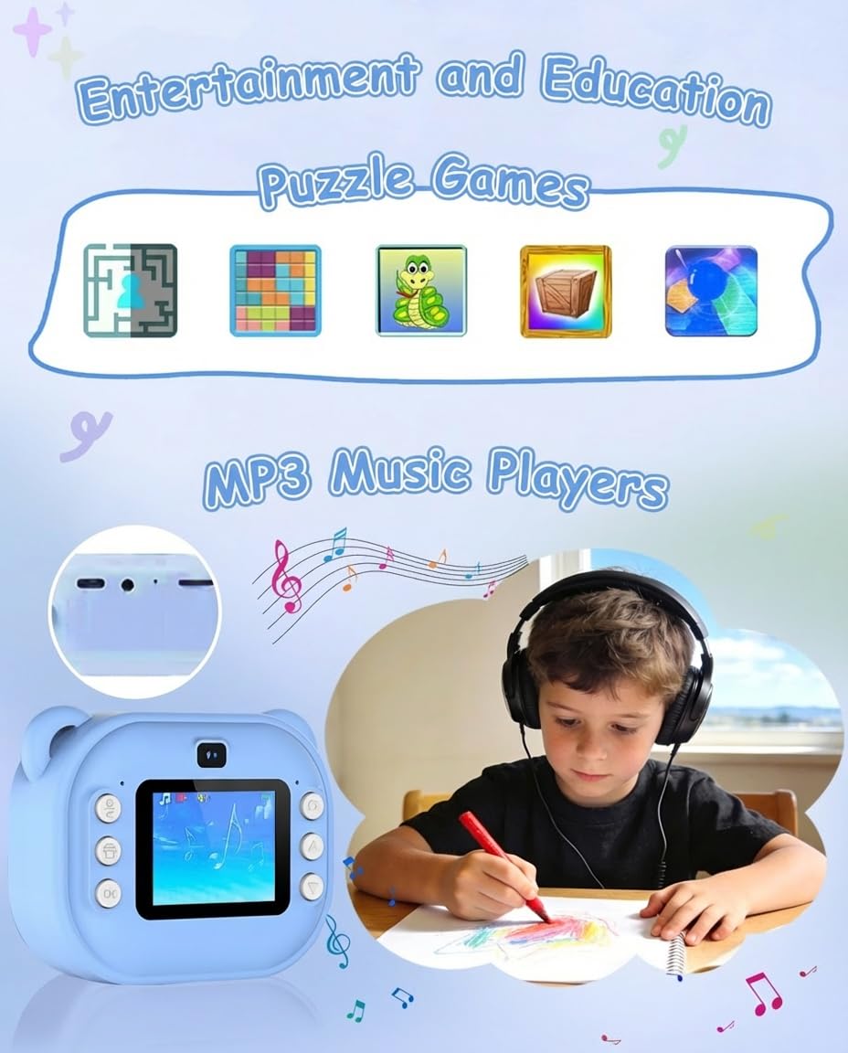 Cámara instantánea para niños, 1080P de doble lente, cámara instantánea para niños, pantalla de 2 pulgadas, con tarjeta de 32 GB y papel de impresión, regalos de cumpleaños para niños de 3 a 12 años