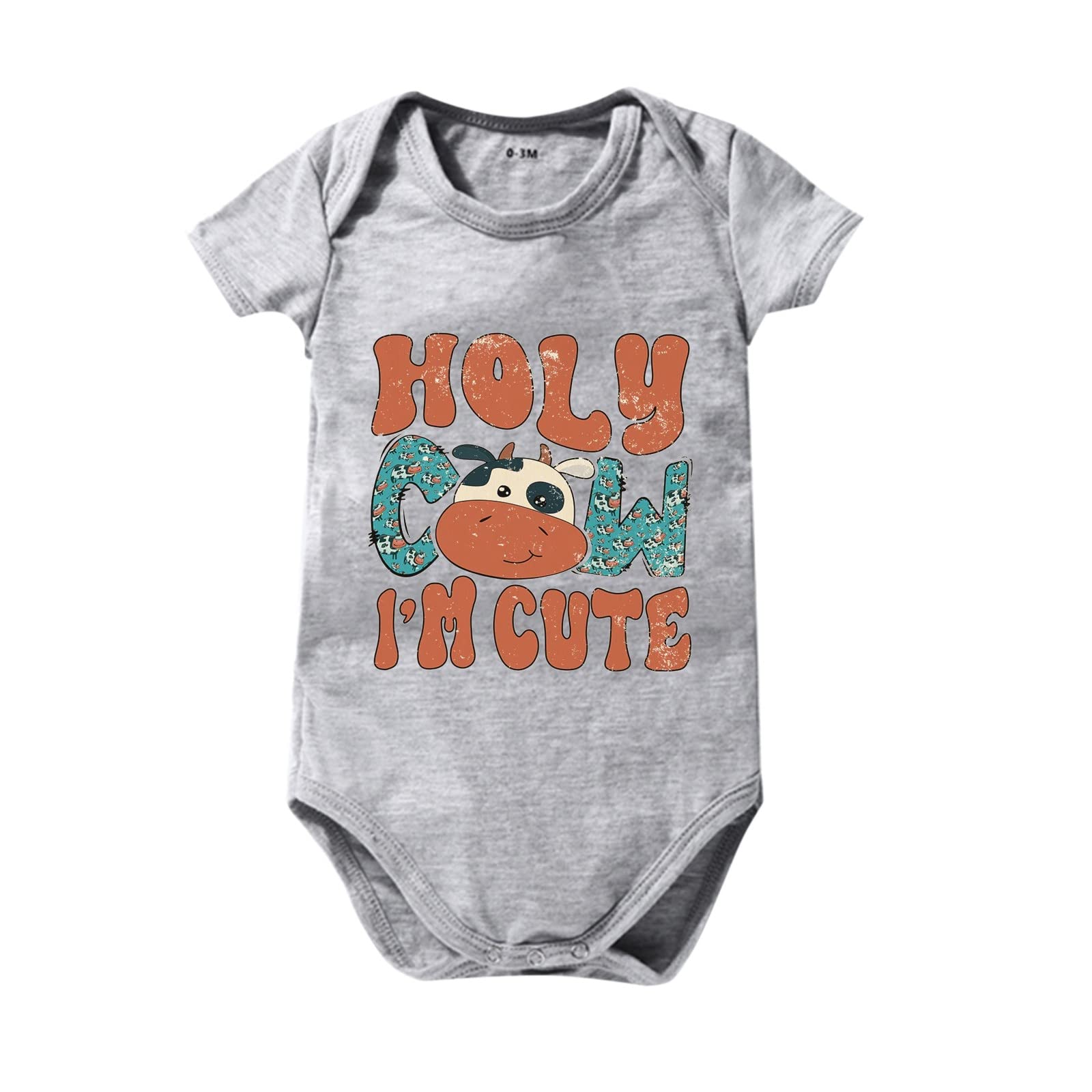 Boys and Girls HOLY Cow IM Cute Cartoon Print Short Sleeved Crawl Clothes 1 to 10 Years Old 4ucycling (Grey, 0-3 Months)