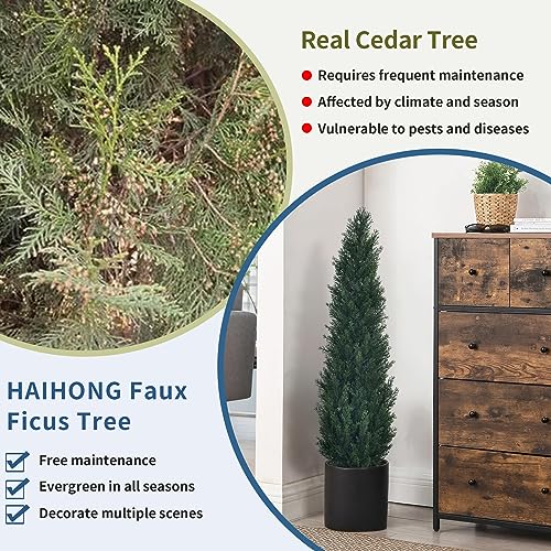 2 Packs 3ft Artificial Cedar Topiary Trees - Fake Boxwood Topiary Cypress Trees Potted Plants, Artificial Plants Shrubs for Home Indoor Outdoor Garden Porch Decor