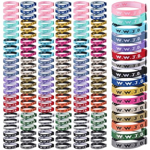 XunYee 160 Pcs WWJD Webbing Bracelets What Would Jesus Do Christian Gifts Adjustable Religious Bracelets for Church Women Men (Bright Color)