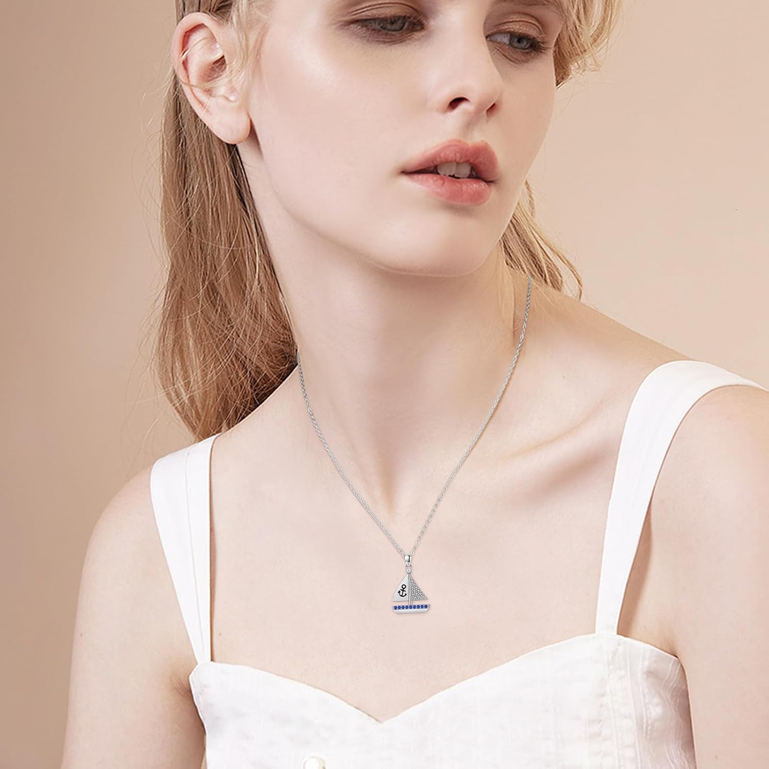 CUOKA MIRACLE Sailboat Necklaces Sail Boat Pendant Necklace 925 Sterling Sliver Bluish Zircon Jewelry Amulet Gift for Women Men Birthday