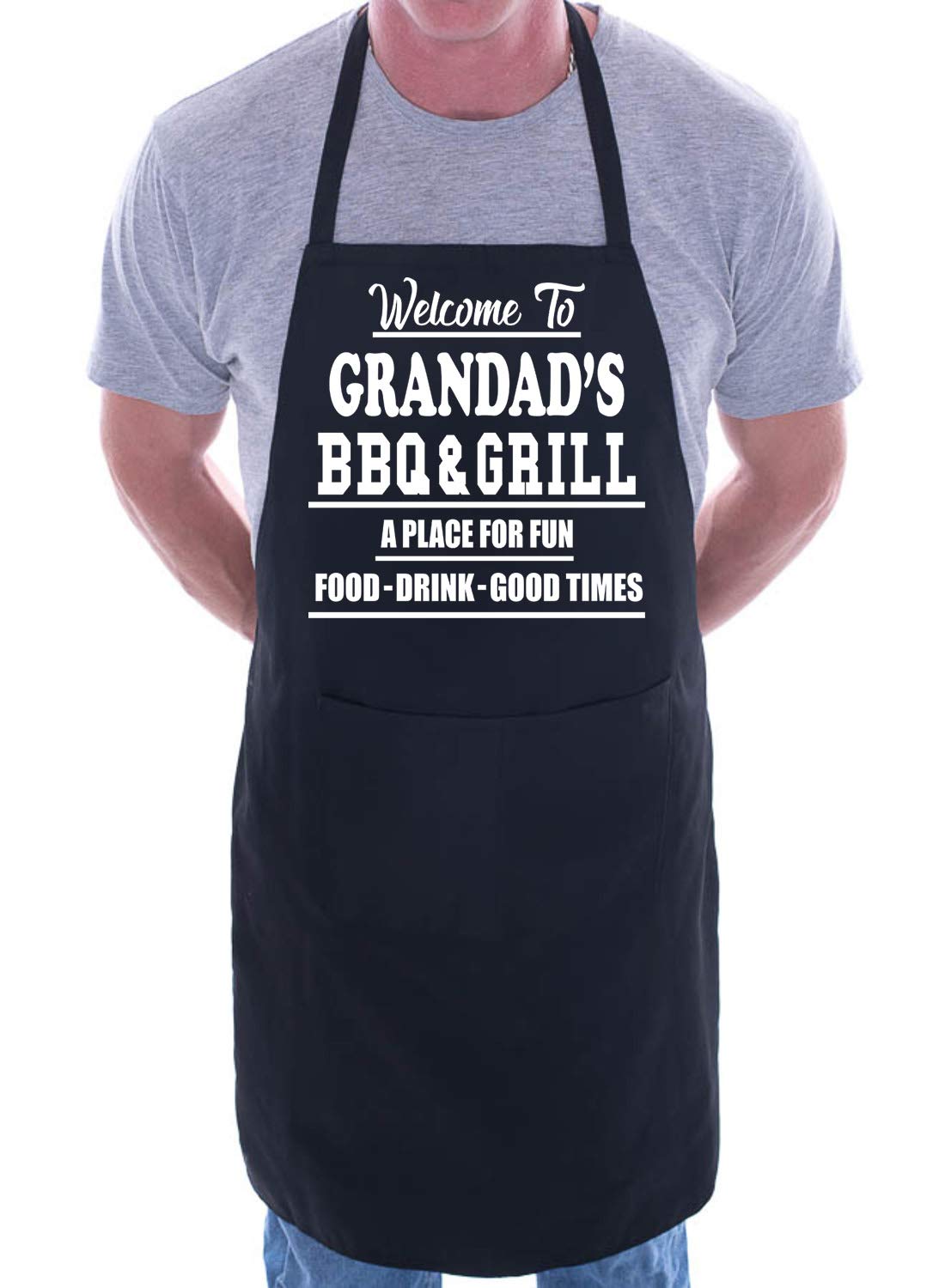 Print4u Men's Black Welcome To Grandad's Barbecue Cooking Apron Novelty Gag Gift Fathers Day Present For