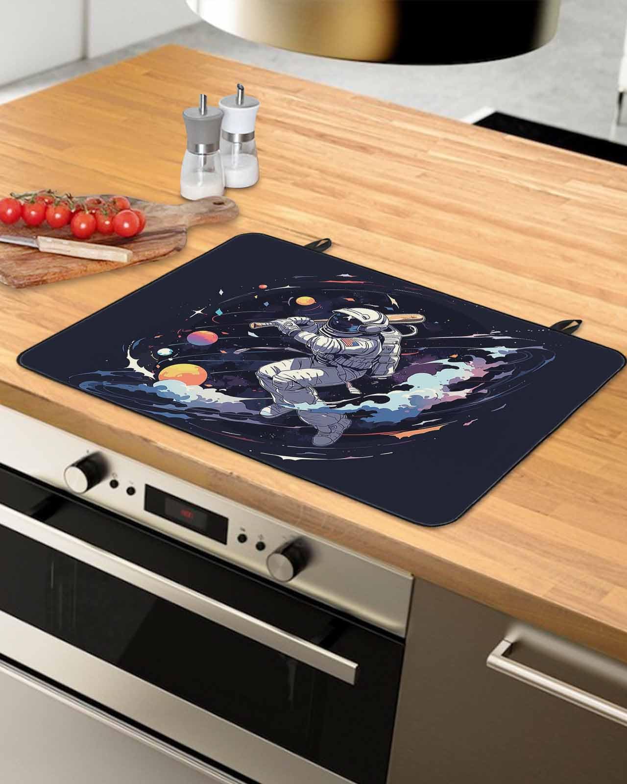 Stove Cover for Electric Stove, Sports Theme Watercolor Play Baseball Stove Top Cover for Glass Top, Heat Rubber Mat Foldable Cooktop Cover Top Protector, 28.5