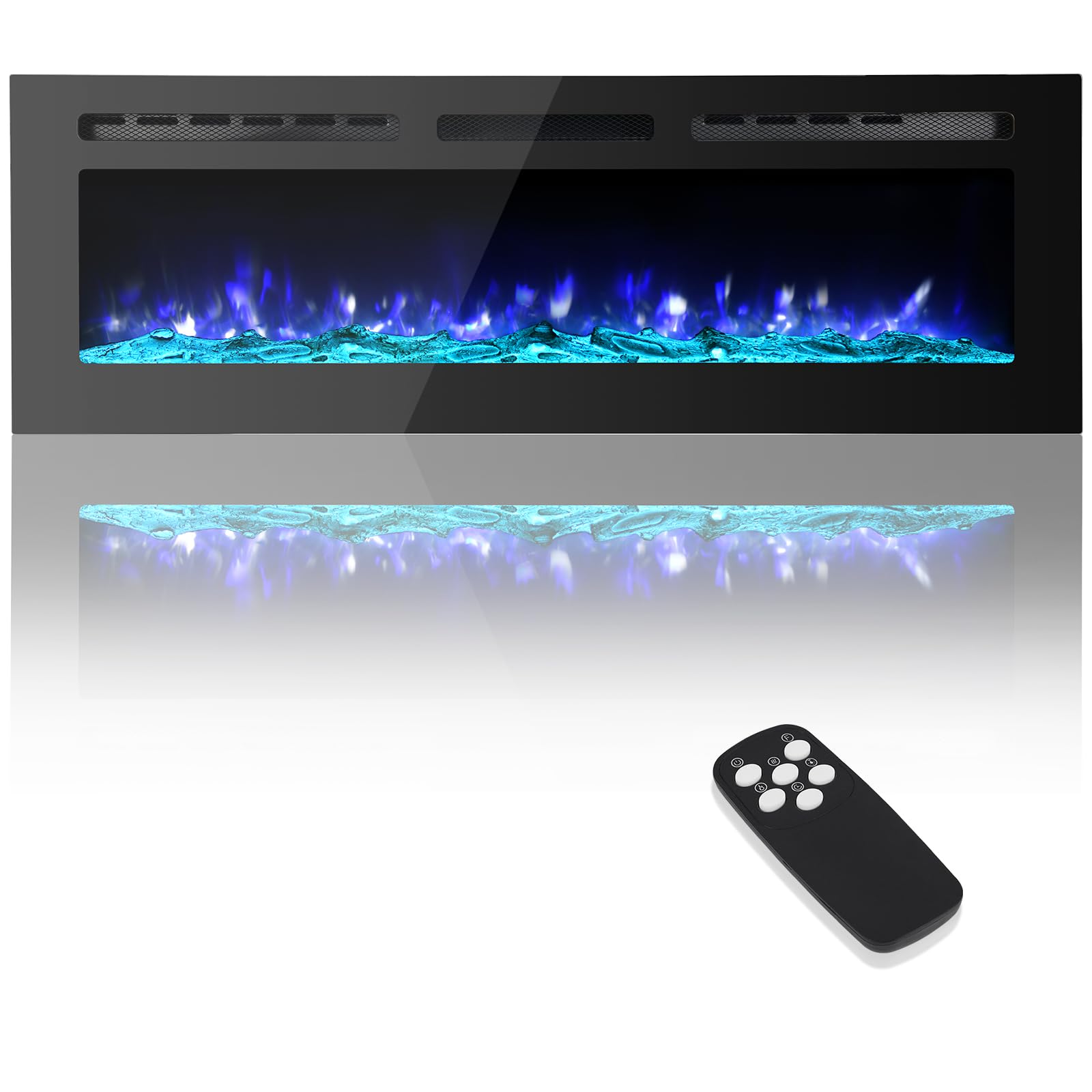 Takywep Electric Fireplace Insert, 50 Inch Wall-Mounted or Recessed with Timer, 5120 BTU Heat, 12 Flame Colors