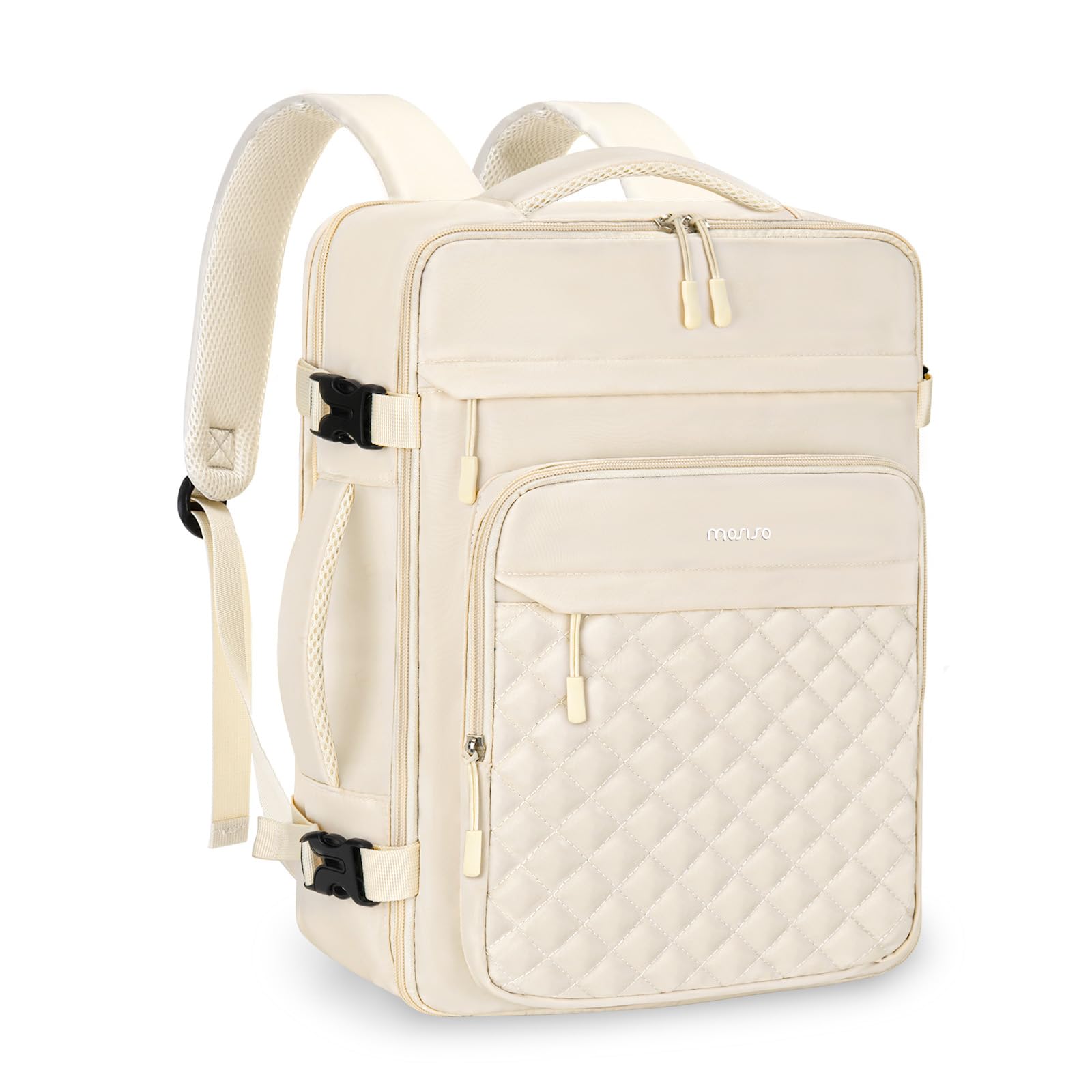 MOSISO Travel Backpack for Women Men, 15-15.6 inch Rhombus Quilted Laptop Backpack Flight Approved with Packing Cubes, 16 inch Carry on Daypack with