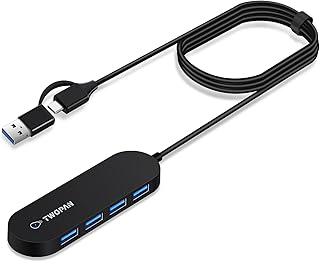 TWOPAN Ultra Slim USB C to USB 3.0 Hub 4 Ports, Multiport USB Adapter, USB Port Expander, Portable Mini USB Splitter for MacBook, Mac Pro/Mini, iPad Pro, Surface Pro, PS4, PS5 and USB Flash Drives