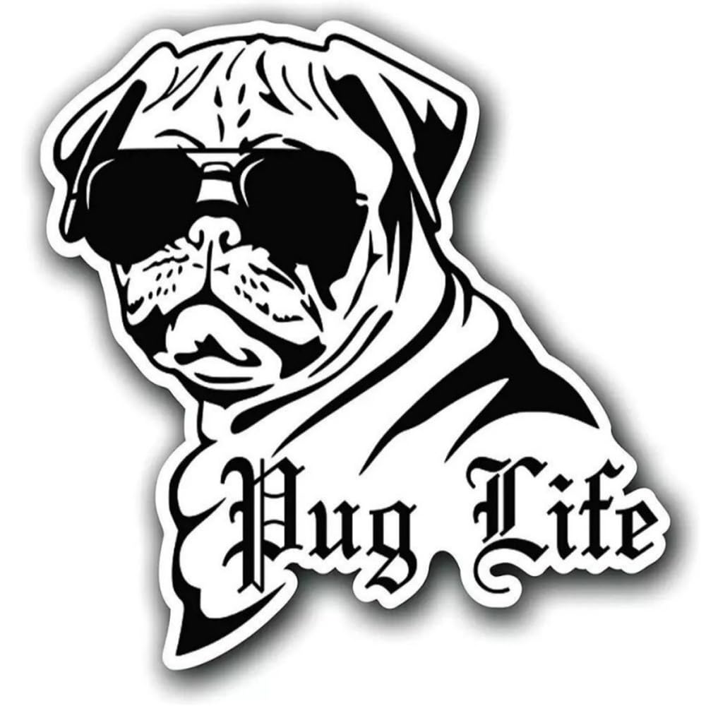 Pug Life Auto-Aufkleber, Wasserfest, Reflektierend, 3D-Design, Lustiger Mops mit Sonnenbrille, Dekorativer Sticker für Auto, Laptop, Kühlschrank (15cm/5.9 Inch)