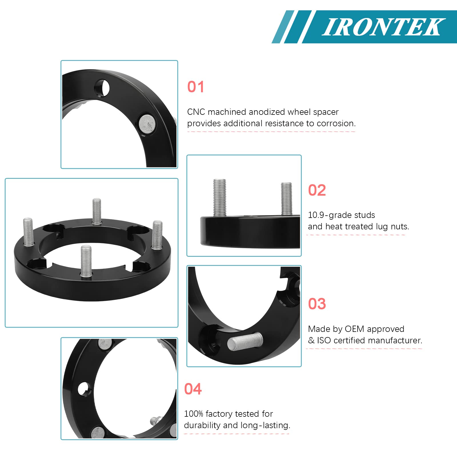 IRONTEK 4x156mm ATV Wheel Spacers - 2" Thick, 131mm Hub Bore For Polaris & Kawasaki