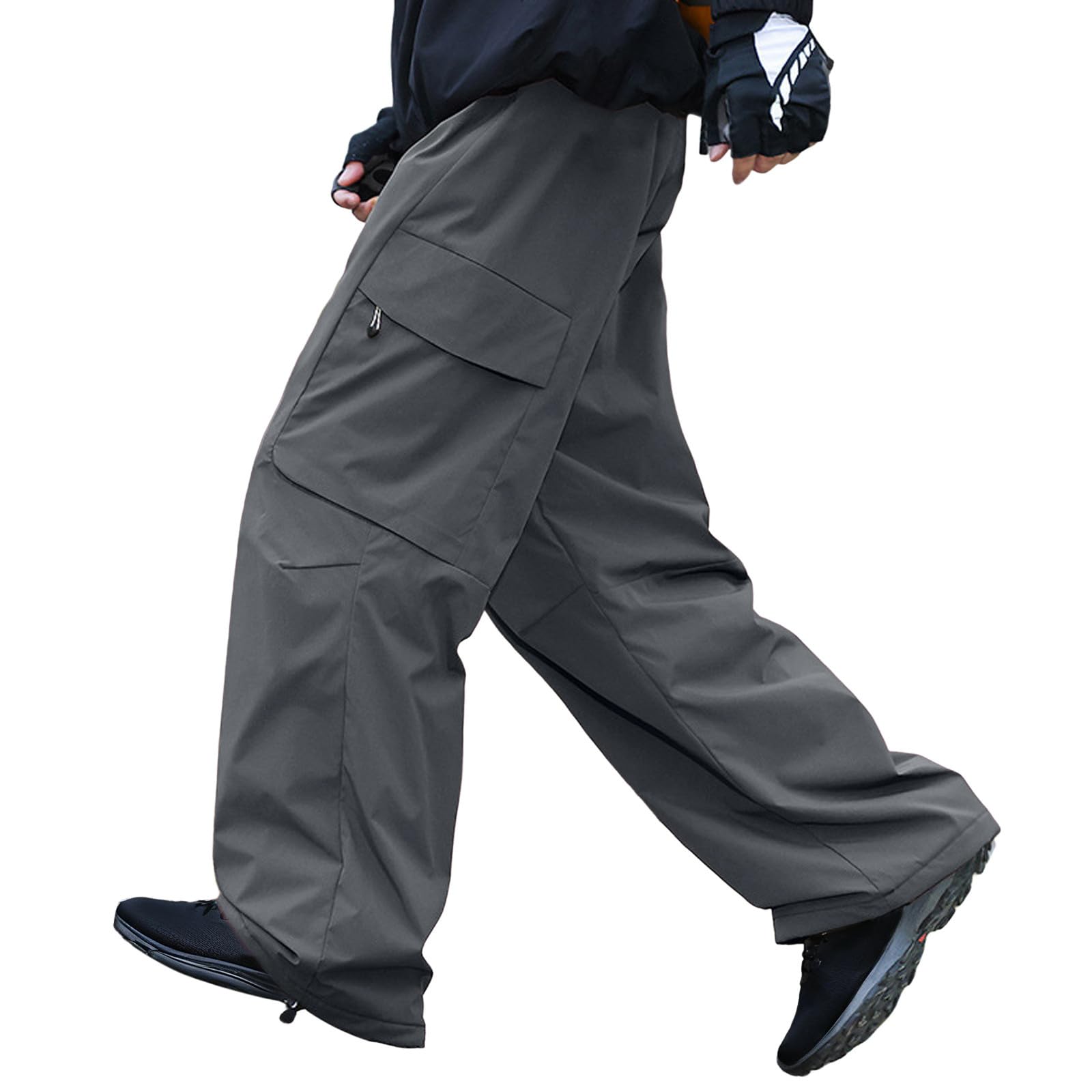 Generisch Warme Jogginghose Herren Winter Fleece Laufhose Lang Einfarbig Sweatpants Elastische Taille Freizeithosen Outdoorhose Baggy Cargohosen Sporthose mit Kordelzug