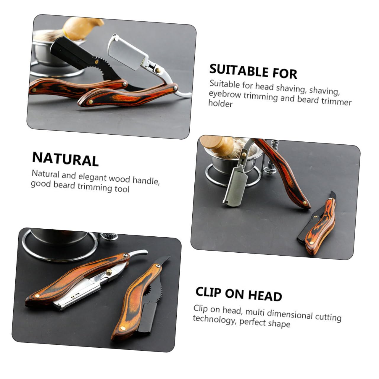 SOESFOUFU Men's Folding Beard Razor Wooden Handle Multi-function Compact Beard Trimmer Hair Eyebrow Razor