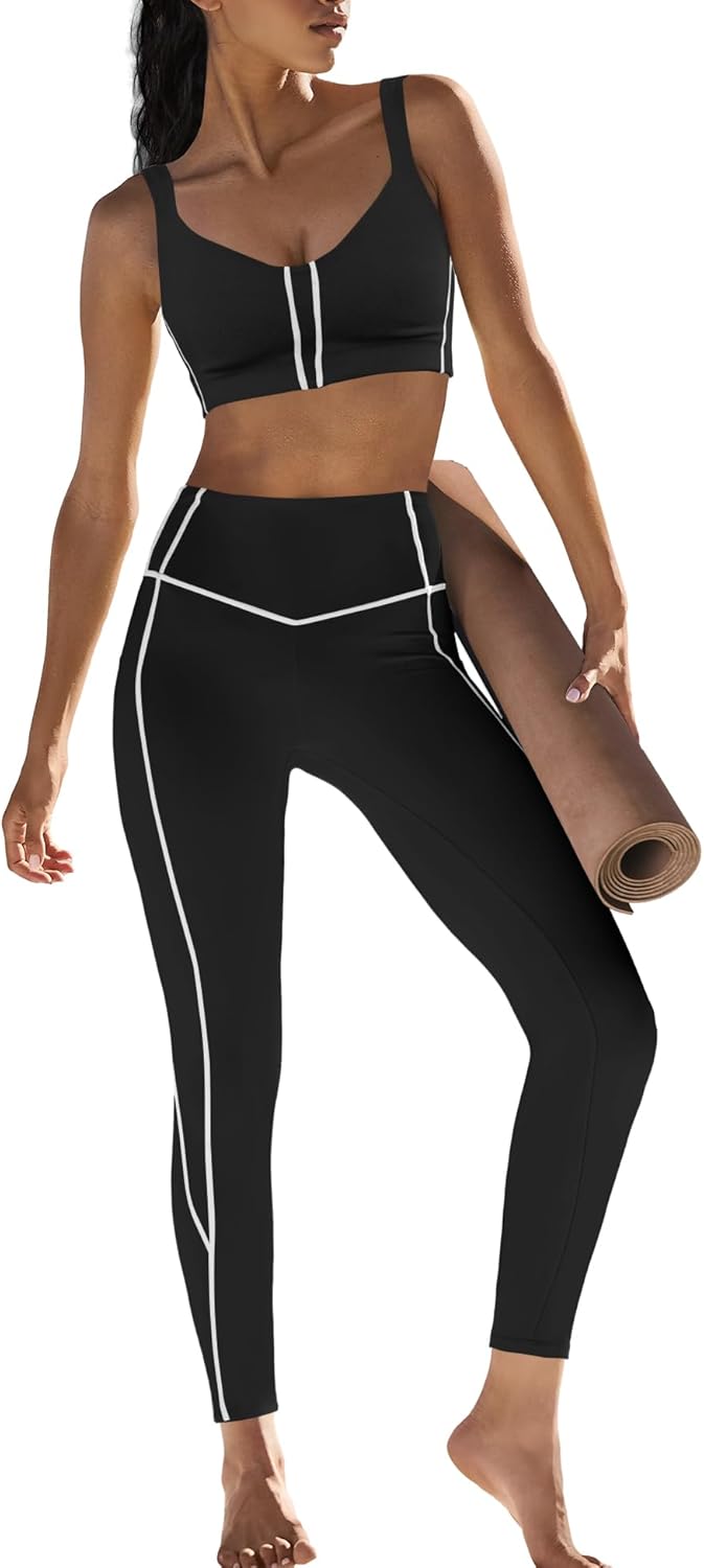 Nirovien Womens 2 Piece Workout Sets Athletic Gym Sets Butt Lifting Leggings and High Impact Sports Bra Yoga Sets - Image 2