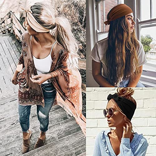 Image of DRESHOW 6 PCS Adjustable Headbands for Women Knotted Headbands Elastic Non-Slip Fashion Hair Bands for Workout Sports Running Yoga