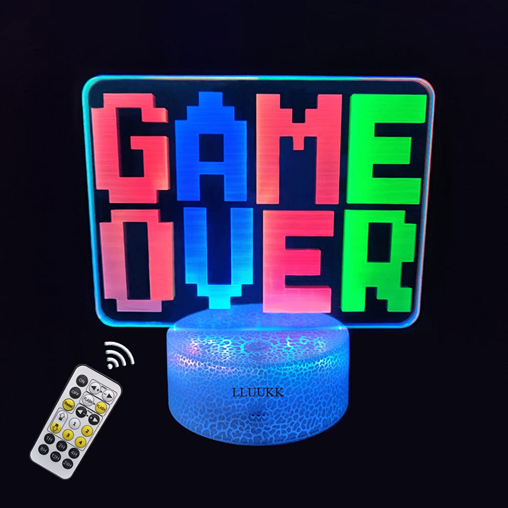 3D Visual Lamps Game Over Night Light Remote Control Smart Table Lamp Gift for Kids Boys Girls Bedroom Room Decor Lights Game Lovers Playmer