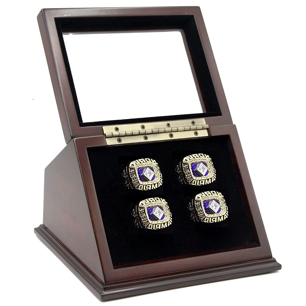 4 Slots Championship Rings Wooden Display case Shadow Box with Slanted Glass Window for Football Rings Basketball Hockey Sports Championship Rings - Rings are Not Included
