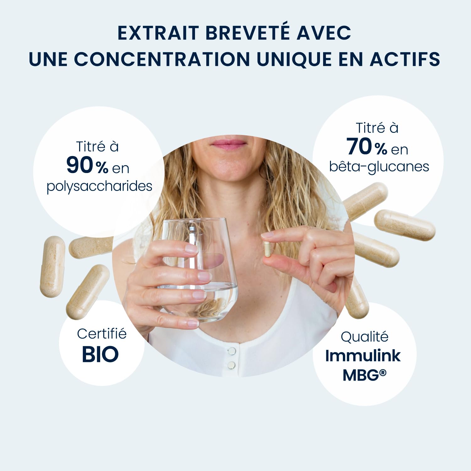 Extrait sec de Reishi Bio concentré - 70% Bêta-glucanes & 90% Polysaccharides - 200mg - 60 gélules - Système Immunitaire, Bien Être - Sans OGM - Qualité Immulink MBG®, Fabriqué en France, DYNVEO