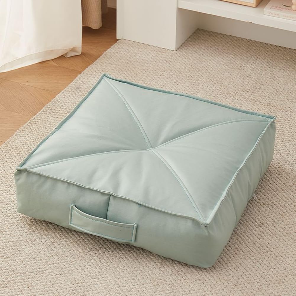 Yongxinmy Square-Green 6" Extra Thick Floor Cushion Booster Cushion - Waterproof Stain-Resistant Seat Pad With Handle For Living Room Bedroom Balcony Meditation Tatami Square