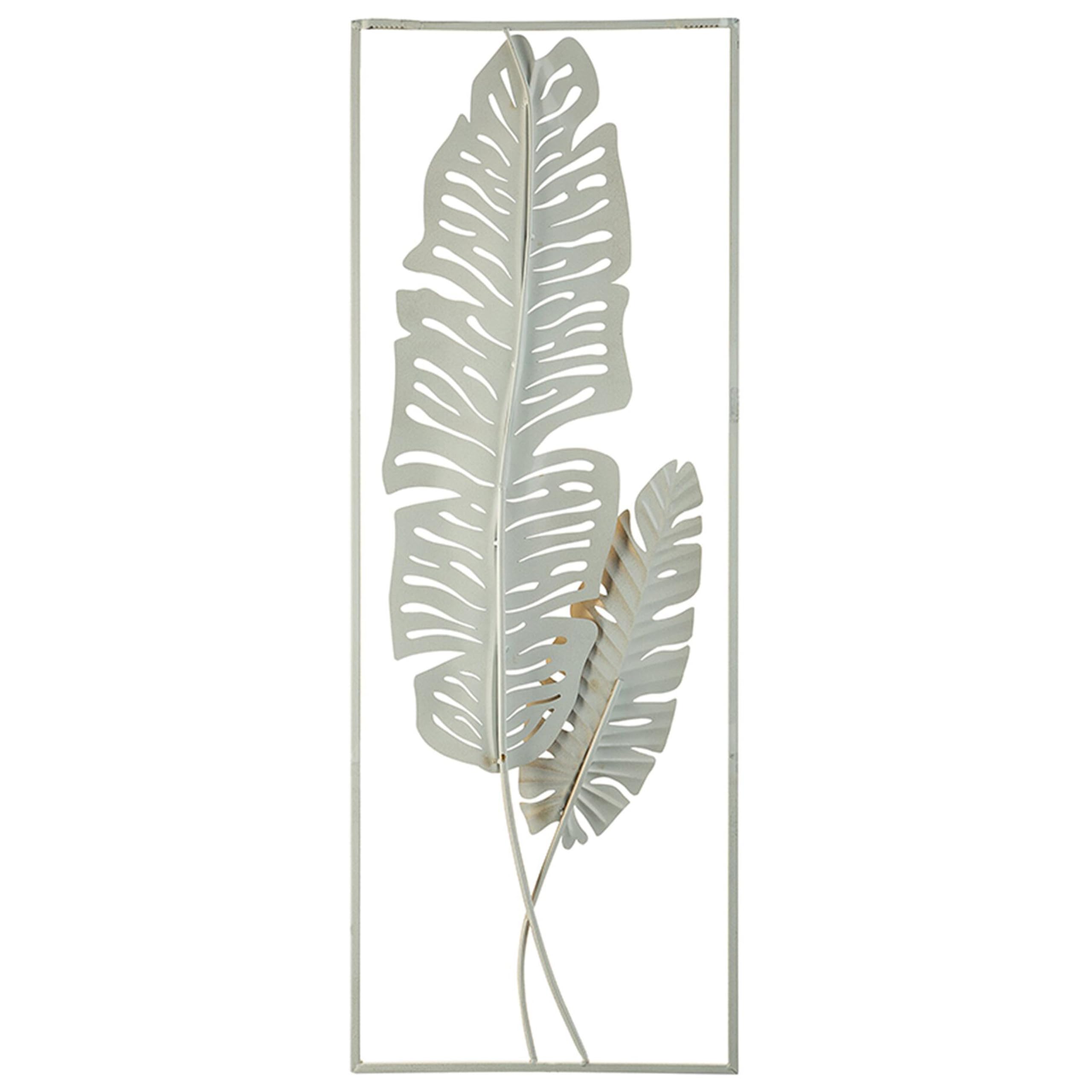 Beliani Décoration Mural sous Forme de Tableau Rectangulaire avec Motif de Floral Dorée sur Fond Blanc pour Salon Moderne