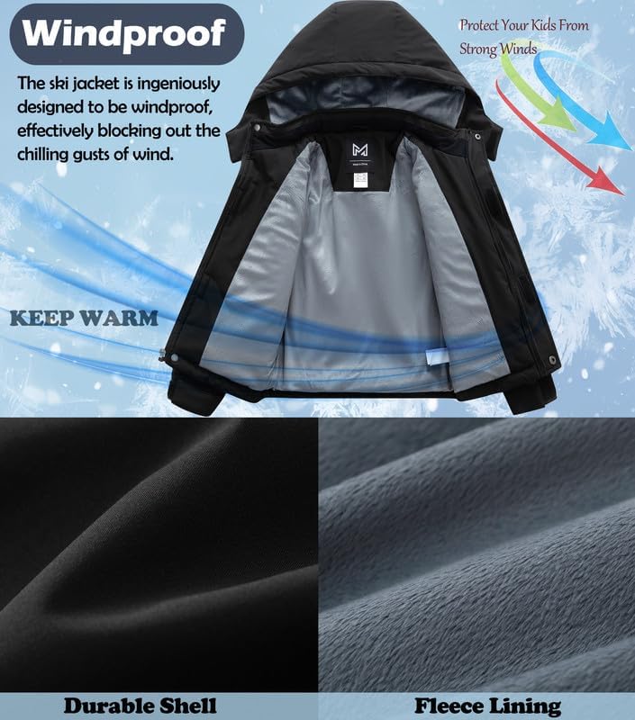 KVE Boys' Waterproof Ski Jacket Outdoor Recreation Thick Winter Coat Hooded Raincoats - Image 4