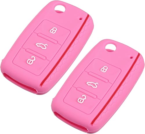 X AUTOHAUX Funda protectora de silicona rosa para llave de coche sin llave para Volkswagen CC Eos GTI Golf Jetta 3 botones