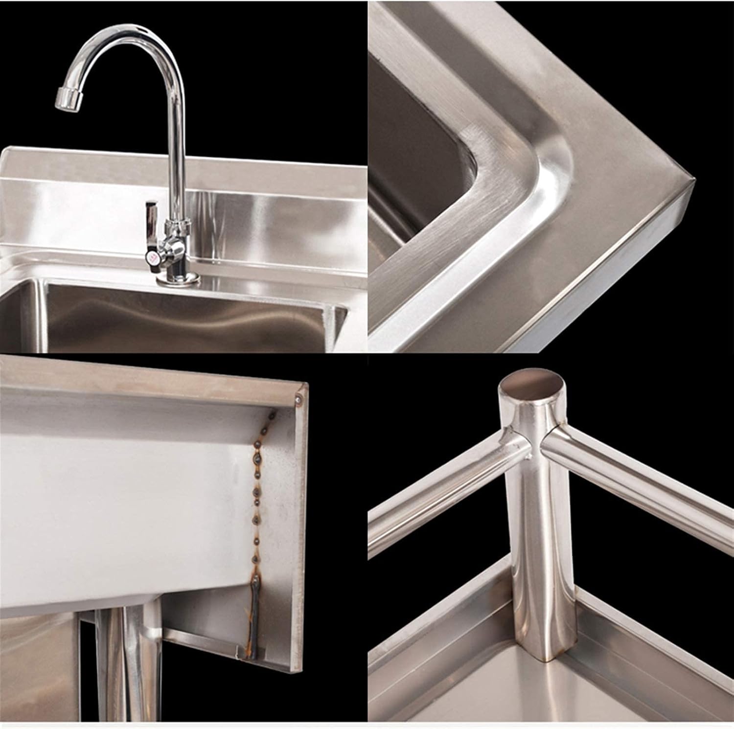 Simple Commercial Sink Stainless Steel Kitchen Prep Utility Sink with Faucet Bracket Kitchen Single Sink Dish Washing Basin Easy to Clean Install