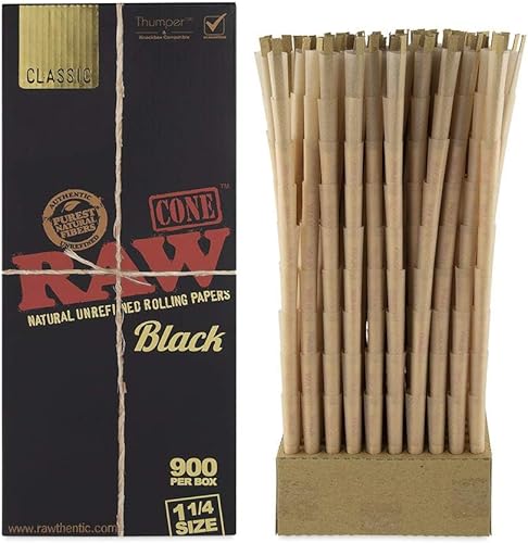 Stoners RAW Classic Black Prerolled Conos a granel 900 unidades de papel de liar clásico natural sin refinar tamaño 14 Conos pre-enrollados