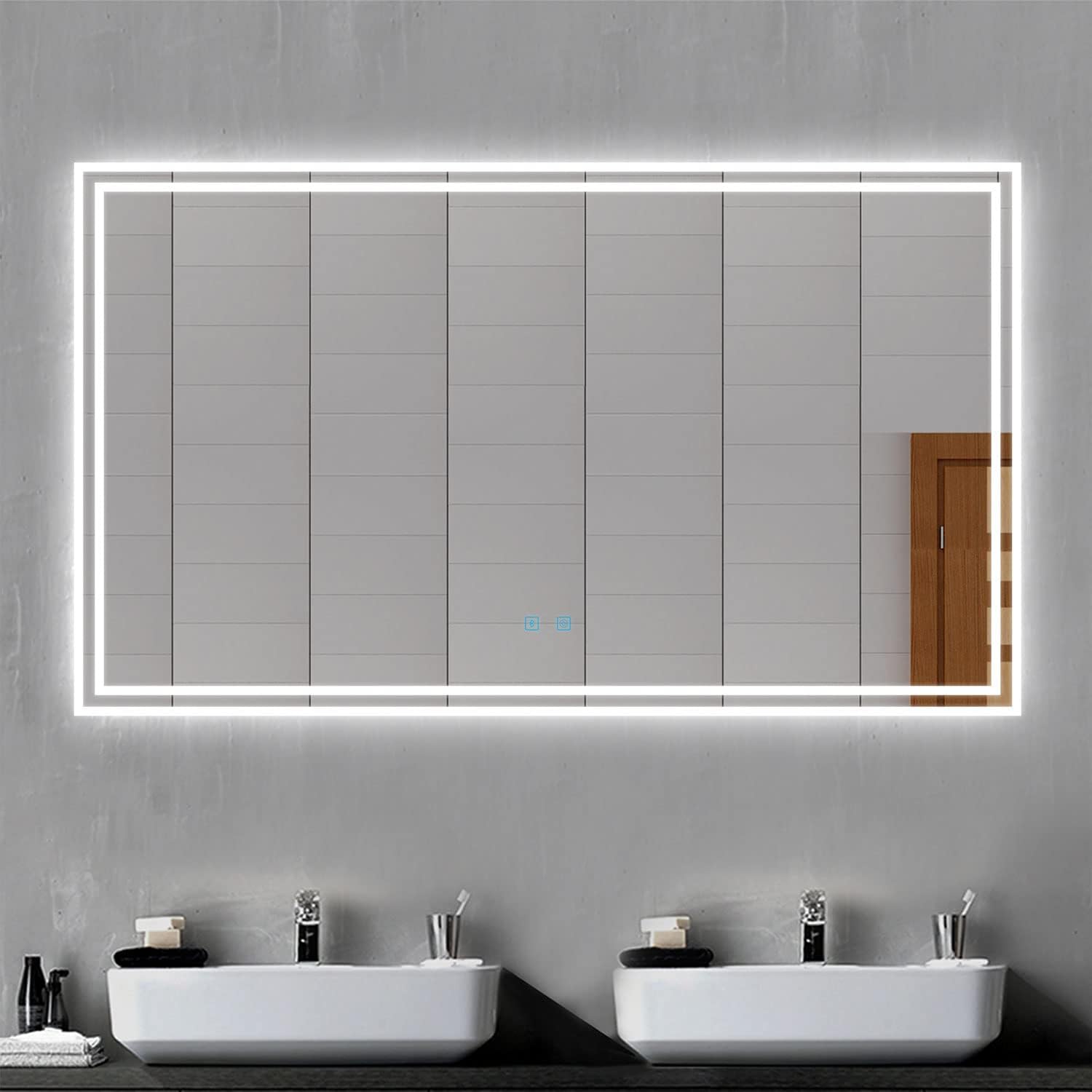 Acezanble Bathroom Mirror with LED Lights, Bluetooth Speakers 1000*600