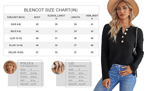 Blencot Women Button Neck Sweater Long Sleeve Henley Pullover Oversized Fall Tunic Sweaters M B#10 Gray #TOP4