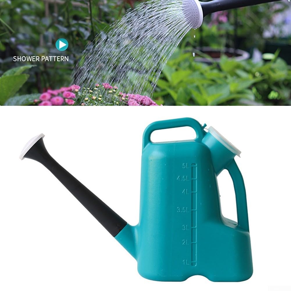 Annaffiatoio a bocca lunga, 5 l, adatto per giardini e vasi di fiori (blu)