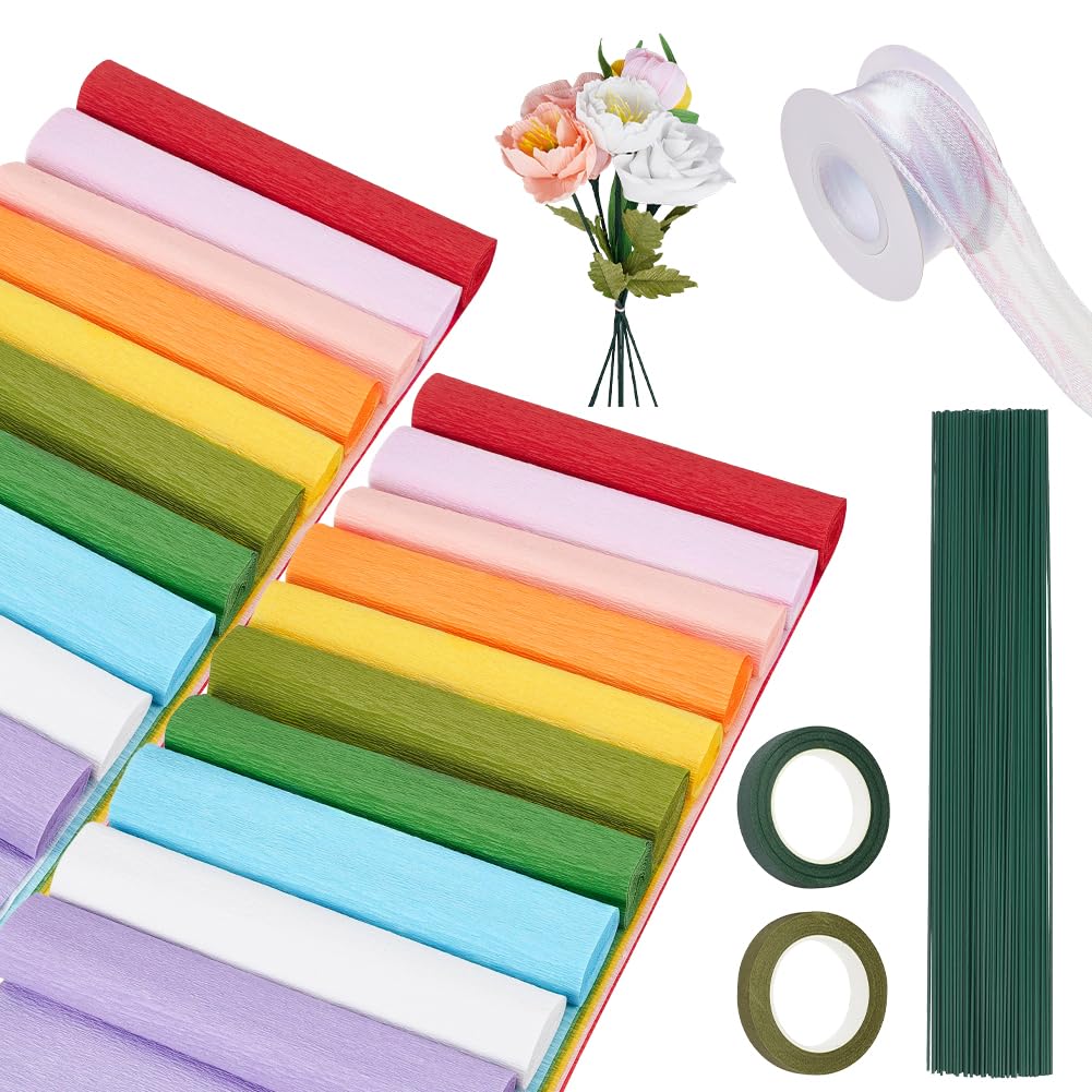 NBEADS 1 Kit DIY Per Fiori Di Carta Crespa, Con Carta Nastro Fiore Nastro Organza E Filo Metallico, Per Feste E Matrimoni