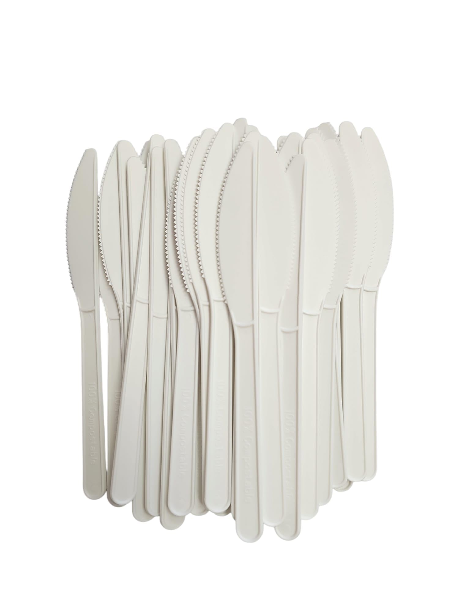 100 coltelli riutilizzabili biodegradabili e compostabili bianchi posate in fibra di zucchero 2 cf x 50 pezzi stoviglie bio Eco Friendly (100)