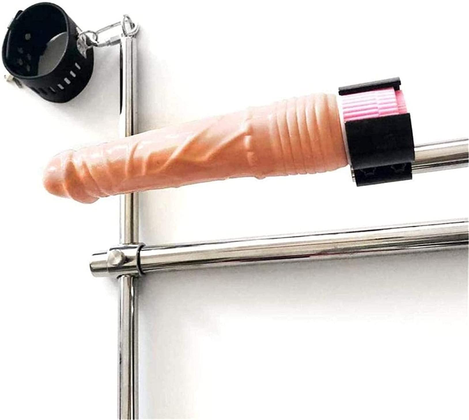 Metall SM Extrem Bondage Set mit Verstellbarer Handschellen/Handfesseln Fußfesseln Neck Collar/Halsband und Analdildo Vibratoren Edelstahl Bodenpranger Spreizstange für Paare
