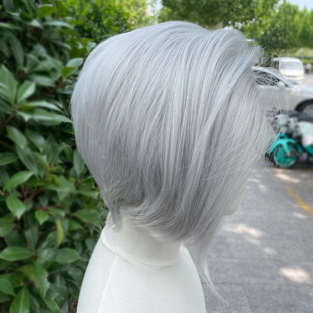 Haarpflege Splittergraue Kurze Bob-Schnitt-Lace-Front-Perücken Für Frauen Cosplay-Perücken Für Männer Hellgraue Klebefreie 13x4-Lace-Front-Perücken
