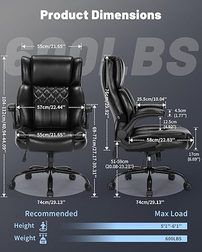 Miniatura 2 de Silla de oficina grande y resistente de 600 libras, silla de oficina grande y alta para personas pesadas, silla de escritorio ejecutiva con soporte