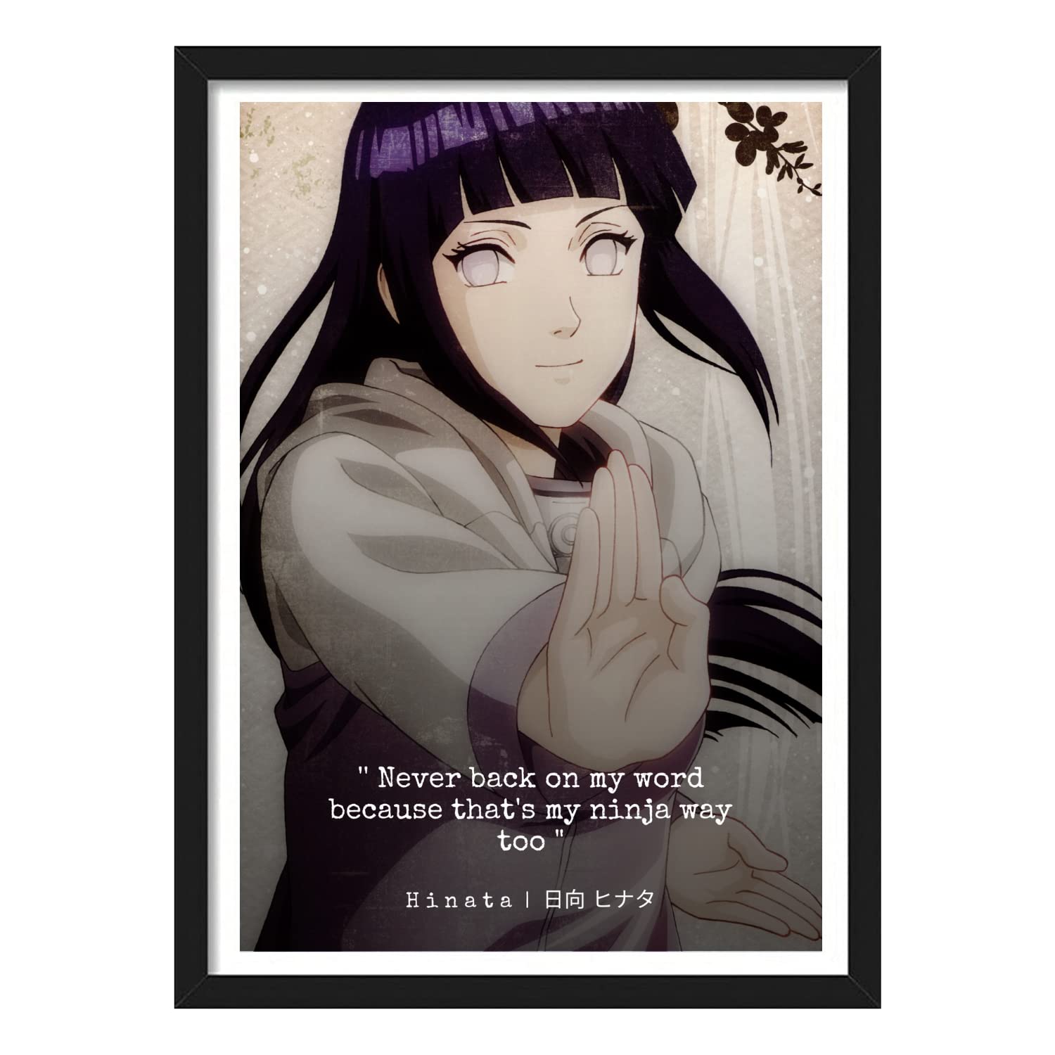 YourCanvas Naruto Shippuden - Anime Framed Poster with Matt Finish Black Frame for Room and Home Décor (Framed 10×13 inches, Hinata Hyuga)
