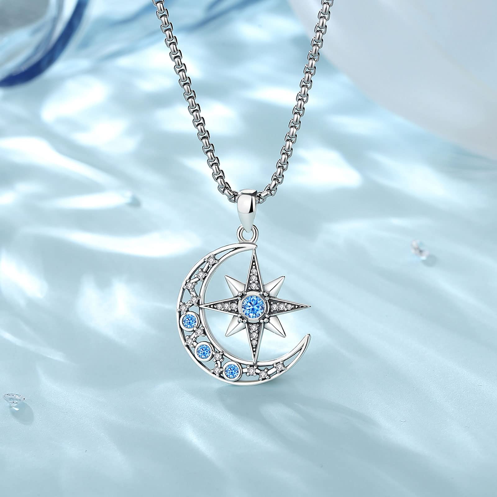Collar Luna Sol Estrellas para Mujer Plata de Ley 925, Colgante Energía Collares Estrella Collar the Witcher, Sol Luna Joyería Original Regalo para Mujer Madre Hija Hermanas, 45CM