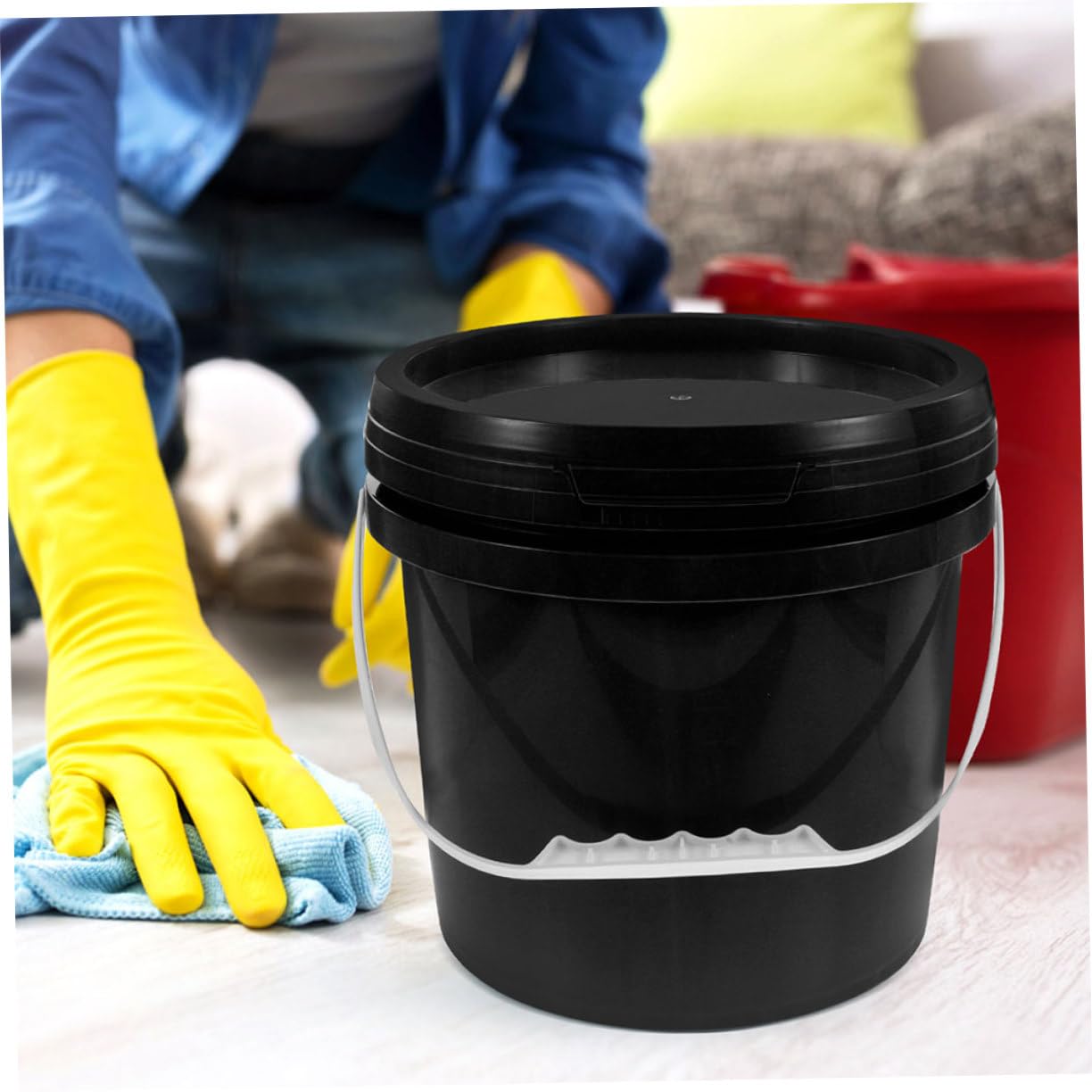 Cubo de Plástico con Tapa y Asa, 10l, Negro para Pintura | Recipiente Reutilizable de Pp, Boca Ancha, para Almacenar y Transportar Líquidos, Uso Profesional