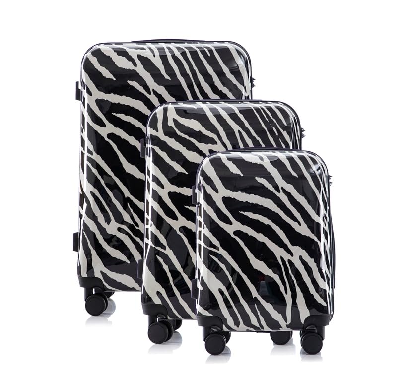 Multi-color Design ABS Hard Shell Lightweight with 360° Dual Spinning Wheels & Combo Lock – Includes 28", 24", 20" 3-Piece Luggage Set (Zebra)4